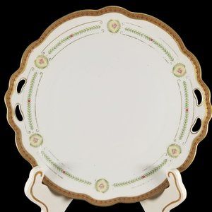 Antique Moritz Zdekauer Pink Rose Porcelain Cake Plate